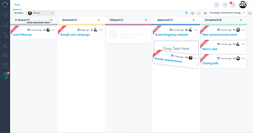 Team collaboration and marketing task manager for an enterprise